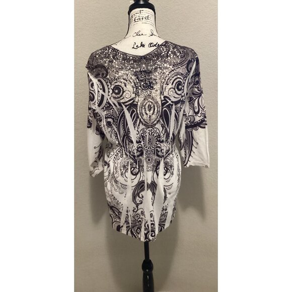 One world Black & White Paisley Print Blouse Size XL - Picture 4 of 5